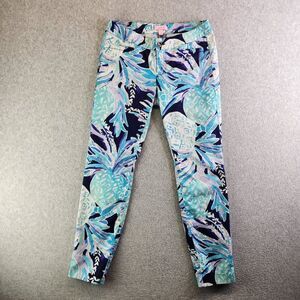 Lilly Pulitzer Pants Womens 2 Blue Pineapple Print Kelly Skinny Ankle Resortwear